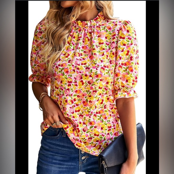 BTFBM Ruffled Puff Sleeve Blouse size M - Picture 1 of 10